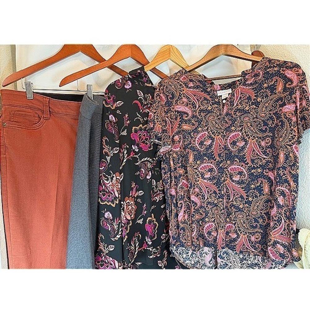 Liz Claiborne 4pc Capsule Wardrobe Lot Size L / 14 Pants Skirt, Tops, Paisley
